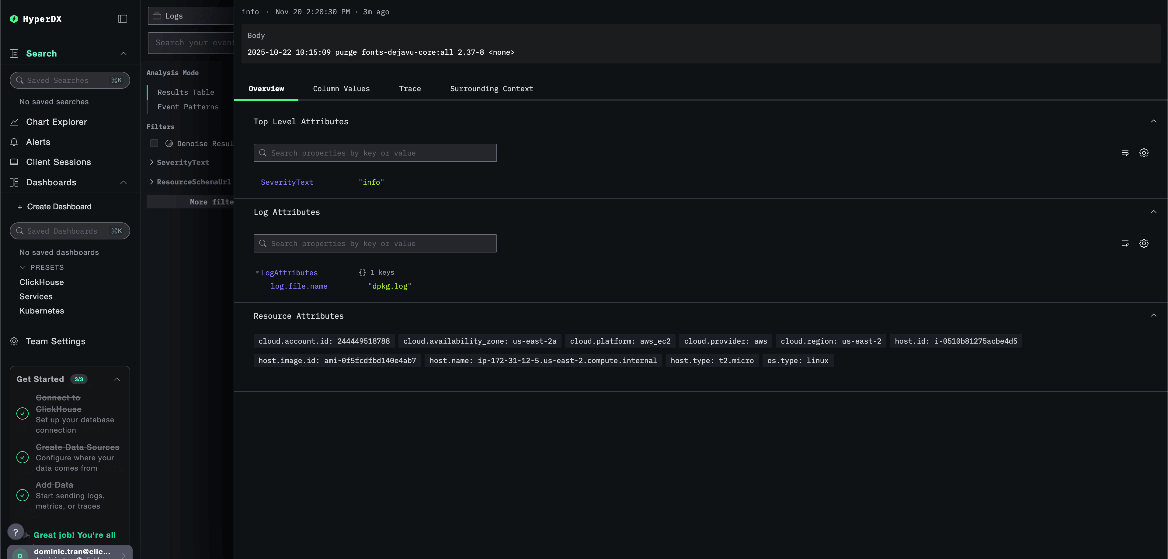 تفاصيل سجل EC2 التي تعرض البيانات الوصفية