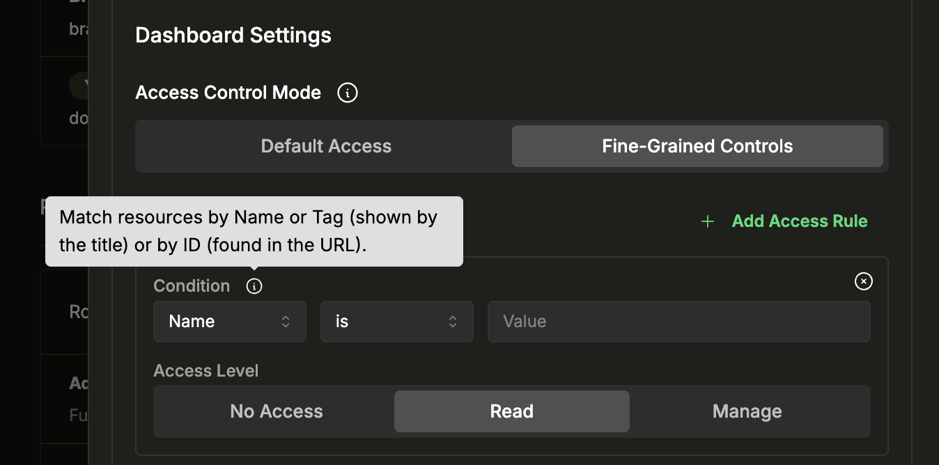 Información sobre la condición: hacer coincidir recursos por Name o Tag (como muestra el título) o por ID (que aparece en la URL)