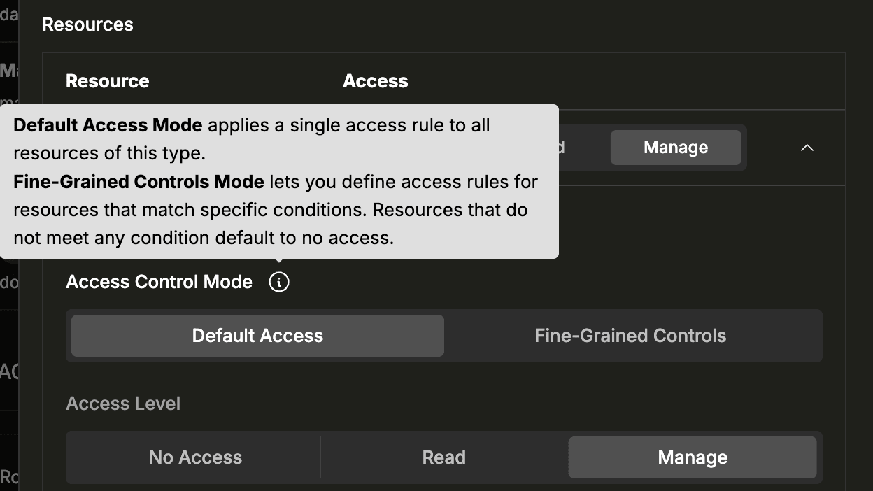Modos de Acceso predeterminado y Controles granulares en el editor de roles
