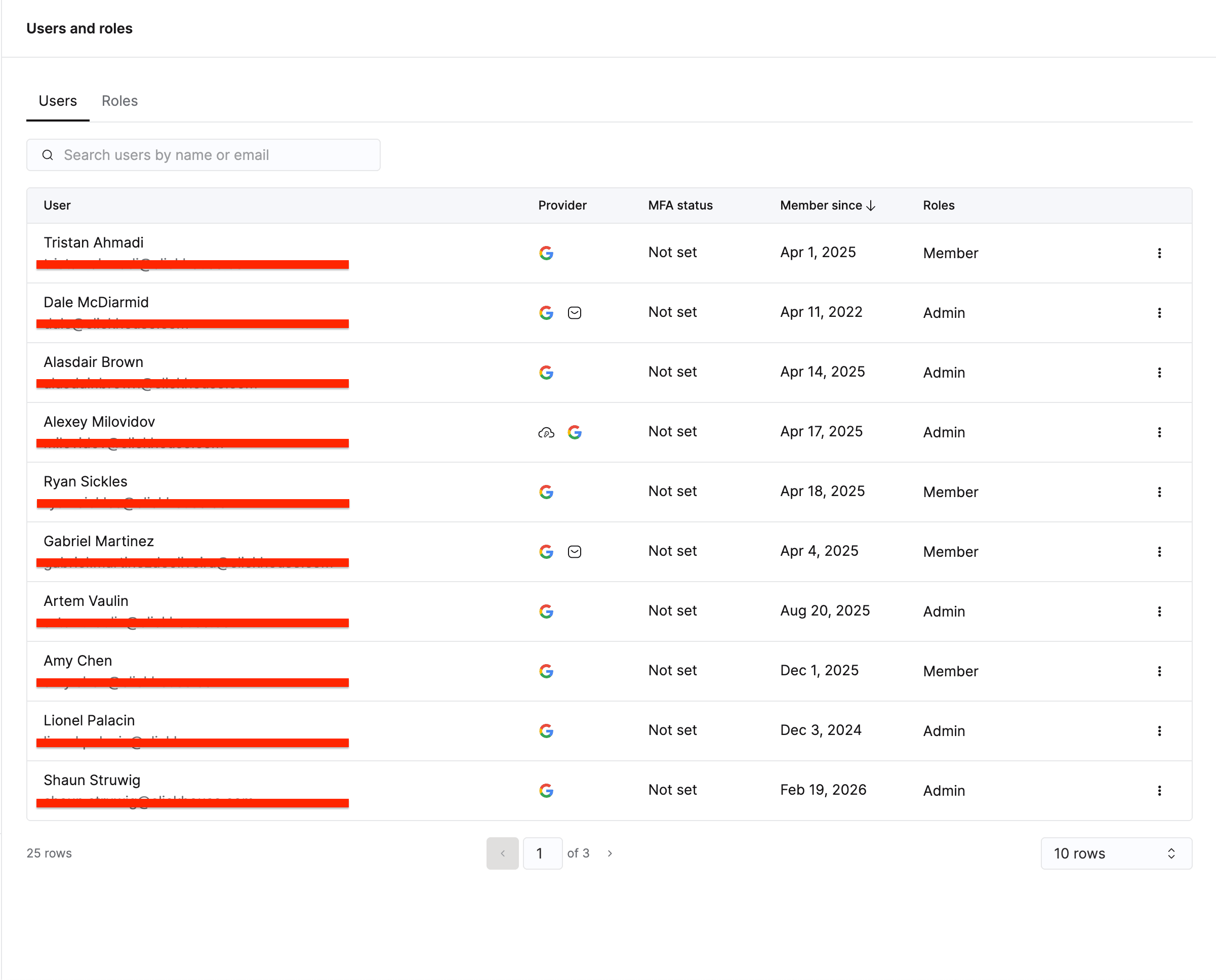 Página Cloud Users and roles de ClickHouse Cloud