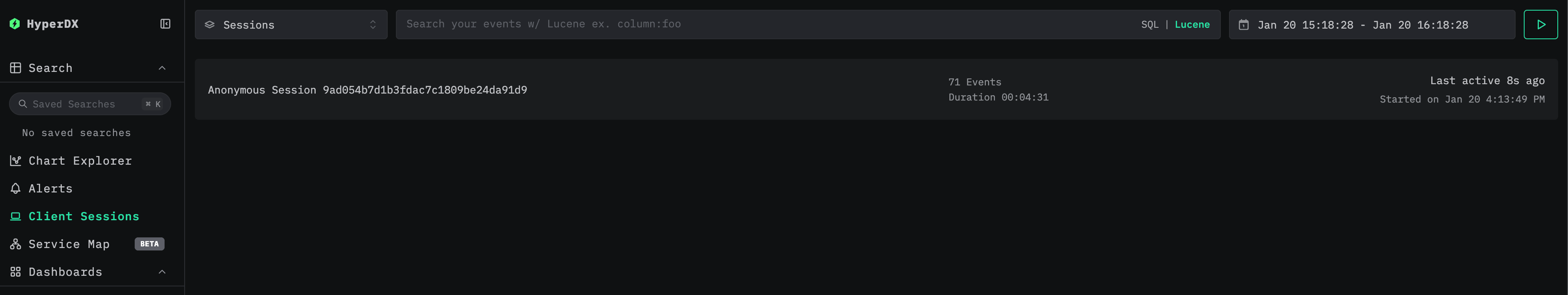 Session replay search