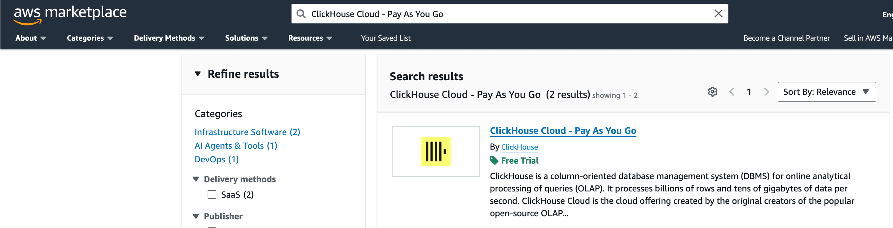 ClickHouse용 AWS Marketplace 검색