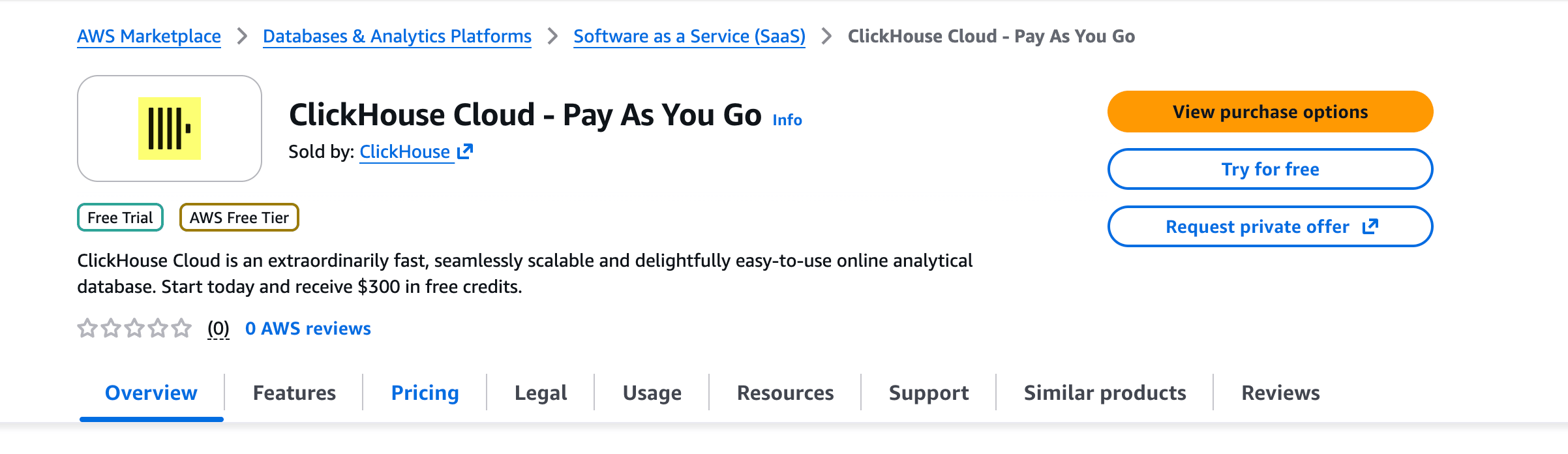 AWS Marketplace 구매 옵션 보기